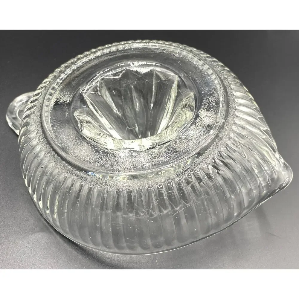 Vintage Clear Glass Citrus Juicer Reamer Handle Spout Ribbed Heavy Orange Lemon
